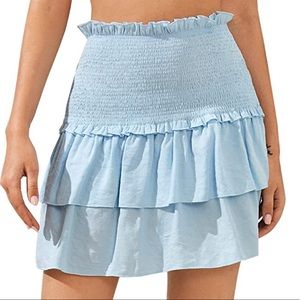 Blue shirred waist ruffle hem skirt sz small new